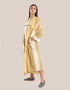Printed long coat with shawl collar
